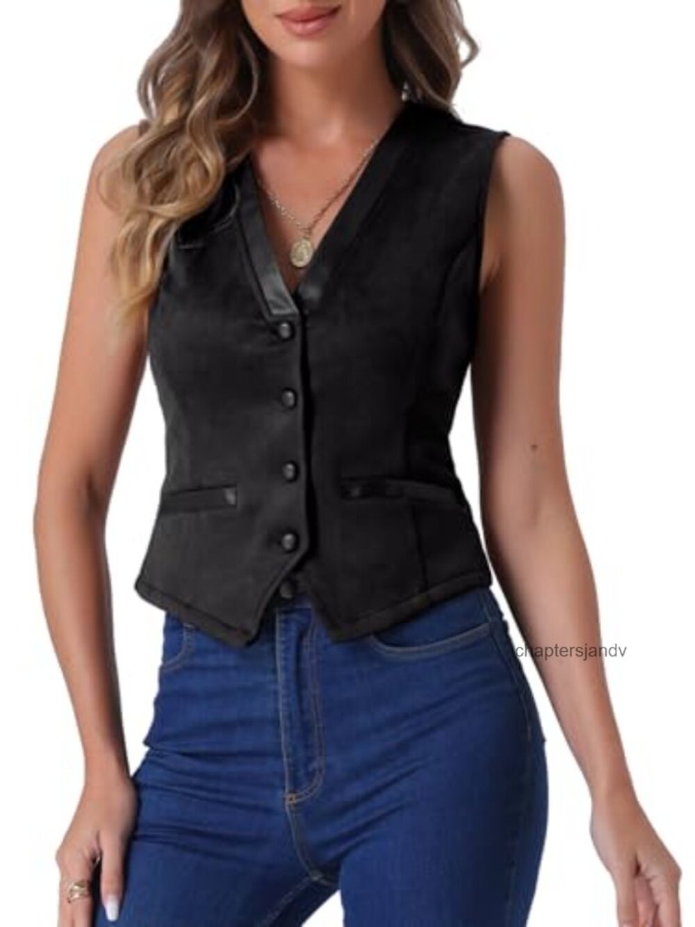 Faux Suede Vest V Neck Button Down Sleeveless Jacket